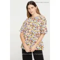 Camiseta de cuello de la tripulación informal de mujeres en todo el estampado